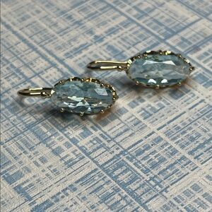 Gold Drop Earrings with Light Blue Oval Gemstones